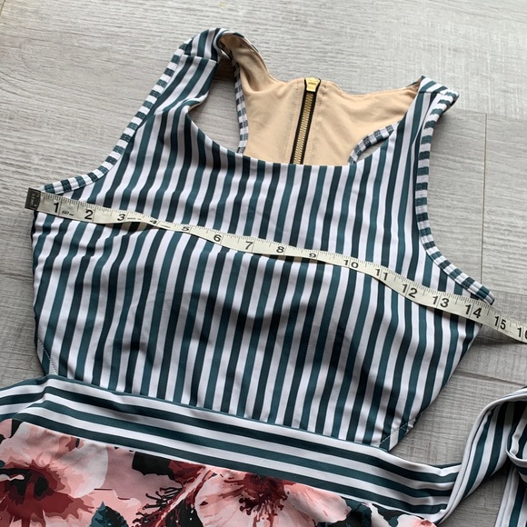 Albion Pink and Teal Floral and Striped Swim Suit, size M. - Picture 7 of 10